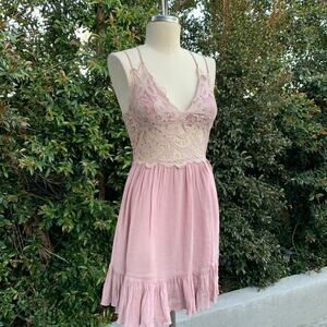 NWT I heart Pink Women's Ruffle Lace Slip Dress Rose Romantic Sz Small